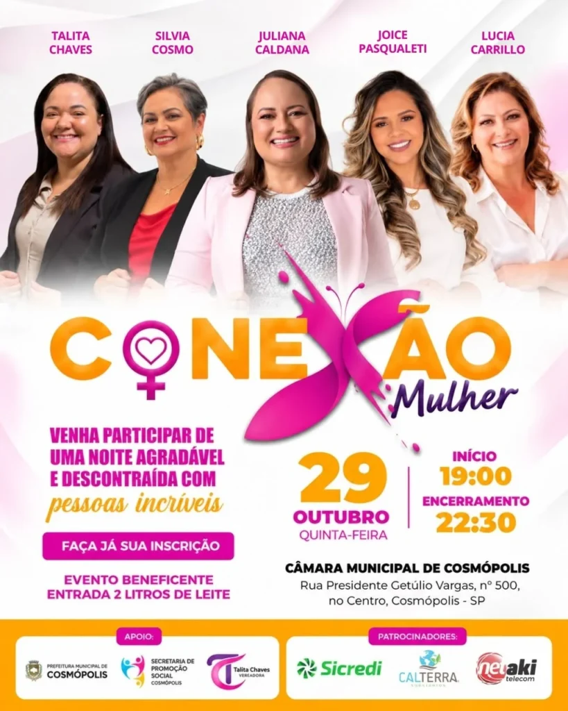 Conexão Mulher terá noite de conhecimento e bondade em Cosmópolis conexao-mulher-tera-noite-de-conhecimento-e-solidariedade-em-cosmopolis